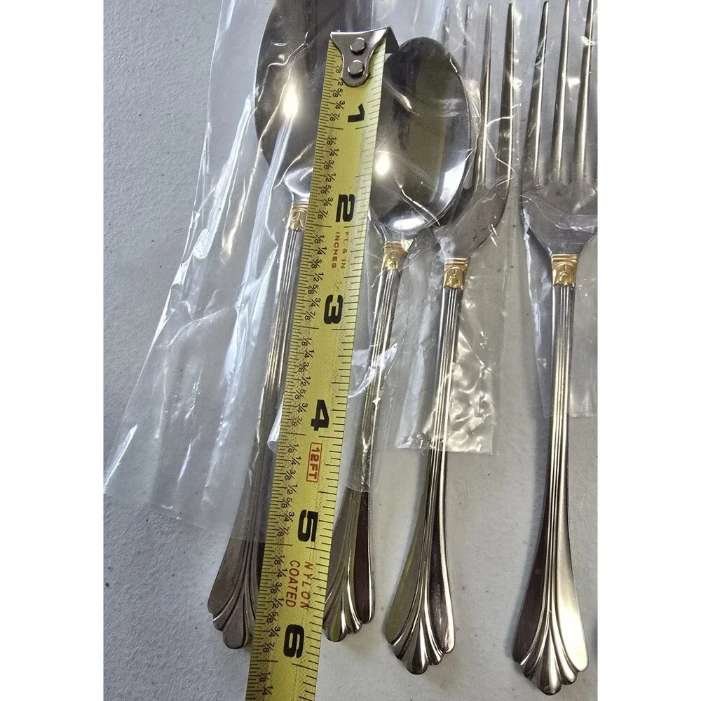 Mikasa Lyons Gold Stainless 5 Piece Unused in Box Flatware
